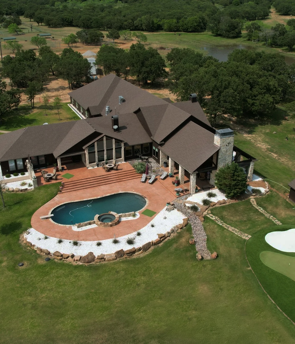 Sullivan Whitetail Ranch luxury hunting lodge aerial shot — 507 acres in Sunset, Texas near Dallas Fort Worth
